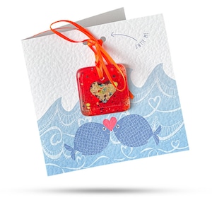 Kissing Fish - Wenskaart met cadeau van gesmolten glas