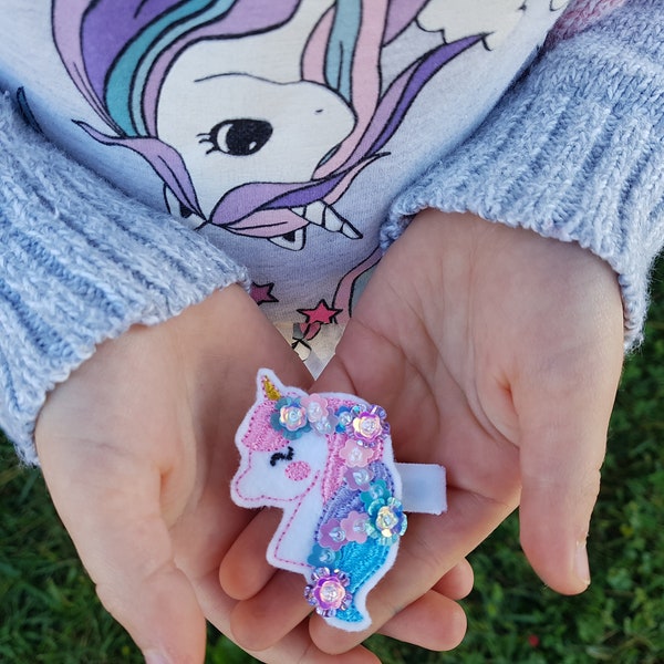The Felicity // Unicorn Hair Clips with Hand Sewn Sequin Flower Crown Unicorn Hair Accessories Unicorn Gifts for Girls
