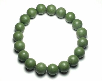 10mm Beautifully Polished Natural Undyed Forrest Green Serpentine Gemstone Beaded Stretch Bracelet Latex Free Stretchy Bead Cord Yoga Bracel