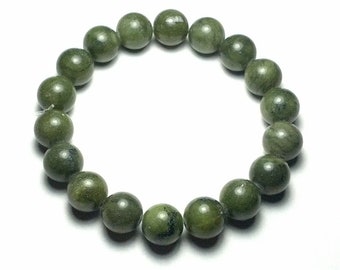 10mm Beautifully polished Natural Undyed Green Serpentine Gemstone Beaded Stretch Bracelet Latex Free Stretchy Bead Cord Yoga Bracelet Love