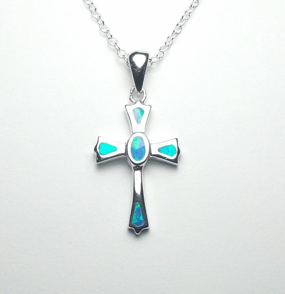 Silver pendant 925 with Opal Cross