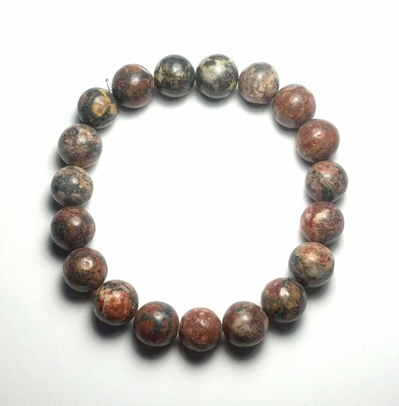 10mm Beautifully Polished Natural Undyed Leopardskin Jasper Gemstone Beaded Stretch Bracelet Latex Free Stretchy Bead Cord Yoga Bracelet