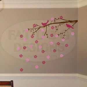 2 Color Cherry Blossom Branch and Birds Wall Decal, Cherry Blossom Wall Decal, Cherry Blossom, Kids Room, Living Room Decor, Flower Decal