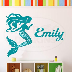 Mermaid Personalized Name Custom Vinyl Decal - Mermaid Decor, Kid Name Sticker, Door Letters, Vinyl Door Decal, Kid Door Sign, Nursery Decor