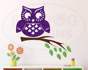 Owl on a Branch Kid's Bedroom Wall and Playroom Removable Wall Decal, Nursery Wall Decal, Owl Decal - Nursery Decor - Nursery Decal