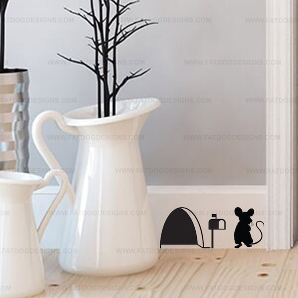 Mouse Hole with Mouse and Mailbox Custom Vinyl Decals - Mouse House Decal, Country Decor, Farmhouse Decor, Mice Hole Decal, Baseboard Decal