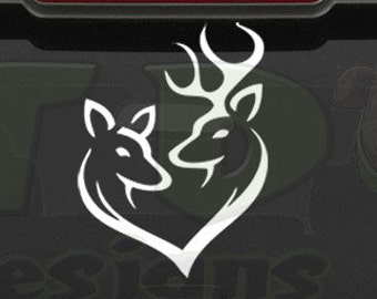 Deer Heart Couple Removable Vinyl Decal - Buck and Doe Heart Decal, Love Couple, Car Decal, Bumper Sticker, Deer Couple