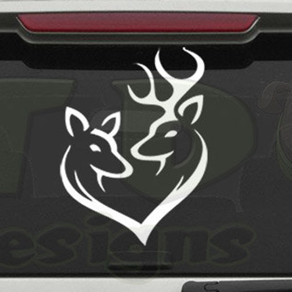 Deer Heart Couple Removable Vinyl Decal - Buck and Doe Heart Decal, Love Couple, Car Decal, Bumper Sticker, Deer Couple