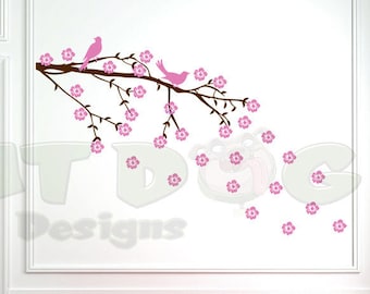 Cherry Blossom Branch and Birds Wall Decal, Cherry Blossom Wall Decal, Cherry Blossom Art, Kids Room Decor, Living Room Decor, Flower Decal