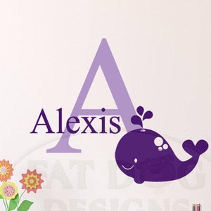 Personalized Name Whale Wall Decal, Custom Name Whale Wall Sticker, Vinyl Decal Monogram Girls Boys Room, Nursery Wall Decor, Baby Name