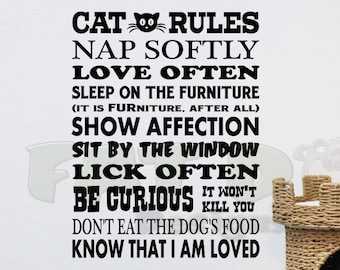 CAT RULES Removable Vinyl Wall Decal, Cat Lover Gift, Funny Cat Sign, Vet Office Decor, Cat Rescue, Cat Lady Gift, Funny Gift Idea
