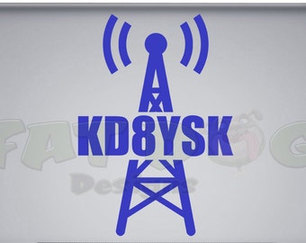 Radio Tower Custom Call Sign Amateur Radio / Ham Radio Removable Vinyl Decal for Car, Laptop, Wall, Tablet, Call Sign Sticker, Dad Gift