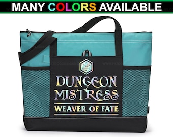 Dungeon Mistress D20 Custom Zippered Tote Bag with Metallic Foil Design