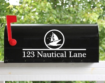 Sailboat Nautical Theme Mailbox Address Custom Vinyl Decal