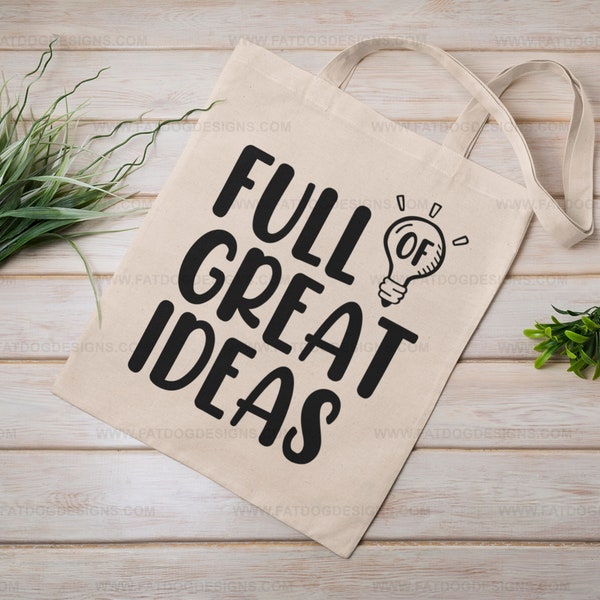 Full of Great Ideas Custom Tote -  Grocery Bag, Teacher Tote Bag, School Bag, Teacher Gift, Professor Tote, Student Gift, Education