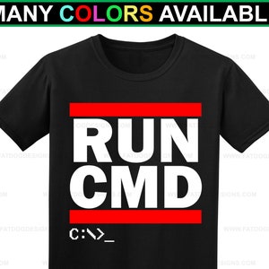 Run CMD Logo Custom Short-Sleeve T-Shirt (S-5XL) - Programmer TShirt, DOS, Old School Tech, Computer Tee, 80&#39;s Nostalgia Shirt, Gamer Gift