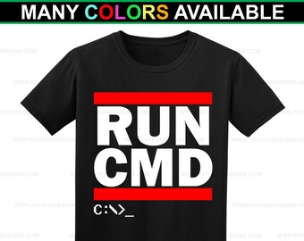 Run CMD Logo Custom Short-Sleeve T-Shirt (S-5XL) - Programmer TShirt, DOS, Old School Tech, Computer Tee, 80's Nostalgia Shirt, Gamer Gift