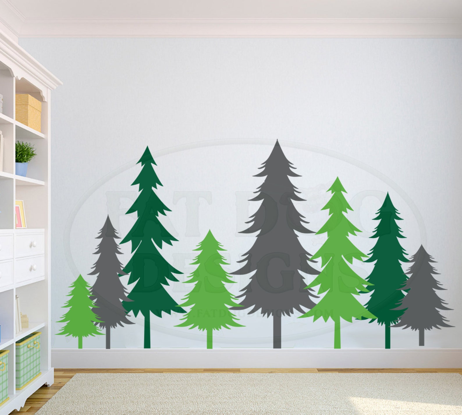Pine Tree Forest Wall Decals 3 Color Tree Decals Forest Etsy