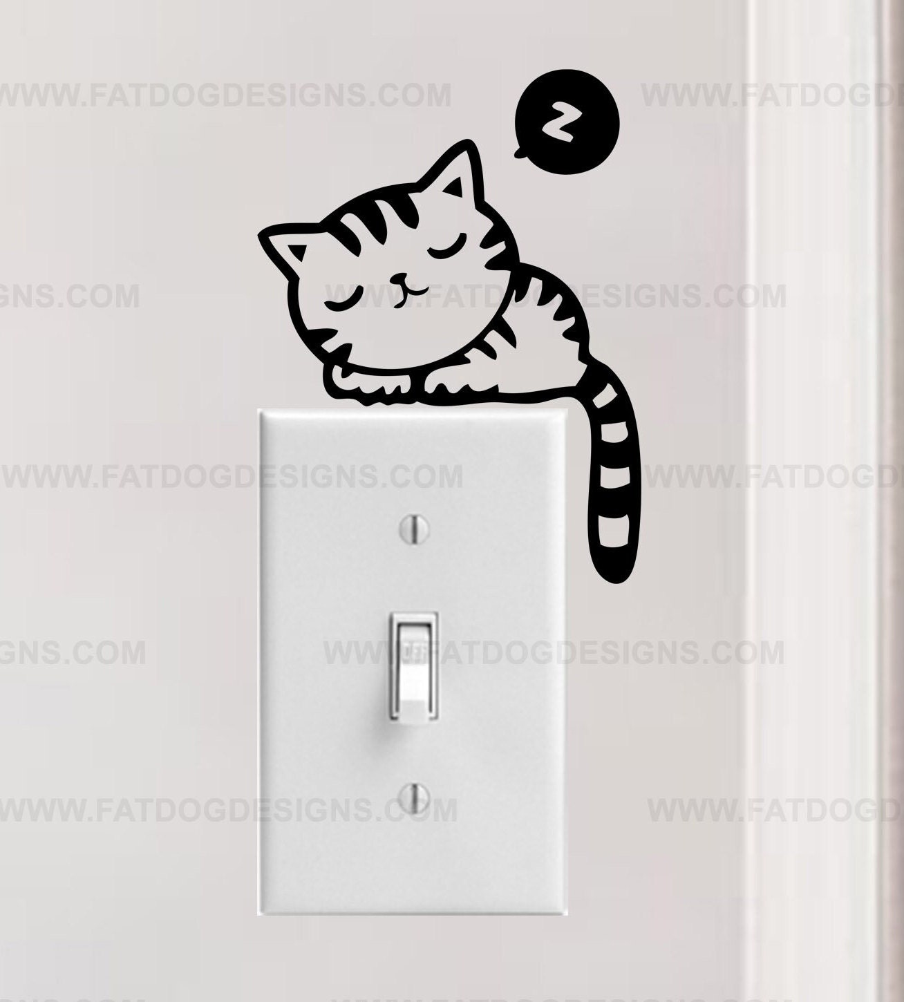 Adorable Sleepy Kitty Cat Light Switch and Electric Outlet Removable Decal - Cat Decal, Light Switch Decal, Kitten Decal, Kids Room Decal