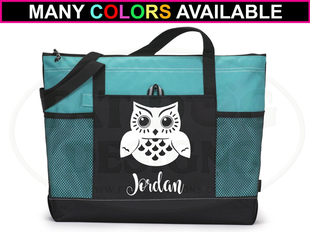 Owl W/ Custom Name Zippered Tote Bag Personalized, Baby Tote, Monogram