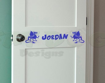 Dragon w/ Name Custom Vinyl Decal - Name Sign, Dragon Decal, Kids Name Sign, Child Wall Decal, Kids Door Decal, Door Name Sign, Custom Name