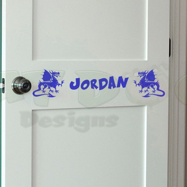 Dragon w/ Name Custom Vinyl Decal - Name Sign, Dragon Decal, Kids Name Sign, Child Wall Decal, Kids Door Decal, Door Name Sign, Custom Name