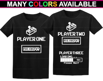 Pregnancy Announcement Arcade Player One Player Two Player Three Loading Maternity T-Shirt Set (S-5XL) - Pregnancy Reveal, Baby Announcenent