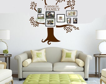 Single-Colored Family Tree Photo Gallery Display w/ Custom Name Wall Decal, Family Wall Decal, Family Decal, Vinyl Wall Decals, Wall Decor