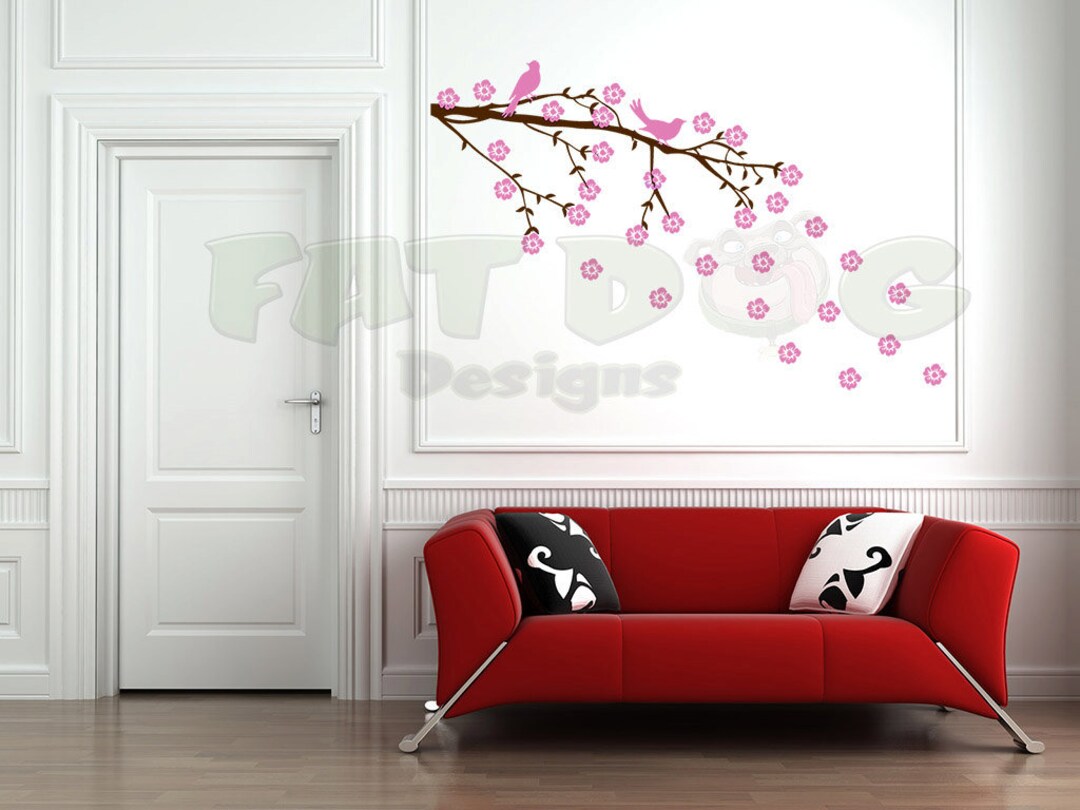 Cherry Blossom Branch and Birds Wall Decal, Cherry Blossom Wall Decal
