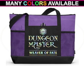Dungeon Master D20 Custom Dungeons and Dragons Zippered Tote Bag with Metallic Foil Design