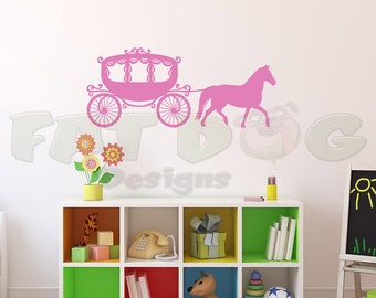 Princess Carriage Removable Vinyl Wall Decal, Princess Room Decor, Princess Wall Decal, Girl Nursery Decal, Playroom Wall Decal, Fairytale