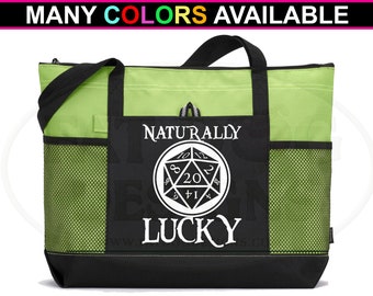 Naturally Lucky D20 Custom Dungeon and Dragons Zippered Tote Bag