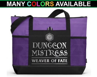 Dungeon Mistress D20 Custom Zippered Tote Bag Multiple Colors Available