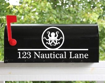 Octopus Nautical Mailbox Address Custom Vinyl Decal - Street Address Sign, Street Number Decal, Mailbox Numbers Decal, Door Address Decal
