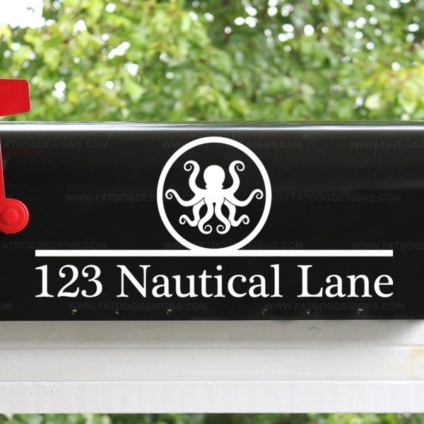 Octopus Nautical Mailbox Address Custom Vinyl Decal - Street Address Sign, Street Number Decal, Mailbox Numbers Decal, Door Address Decal