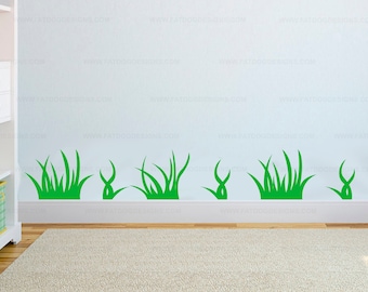 Vinilo decorativo de pared personalizado con diseño de césped - Juego de parches de césped, vinilo para habitación infantil, vinilo para sala de juegos, vinilo de matas de césped, césped, decoración para guardería, decoración de naturaleza