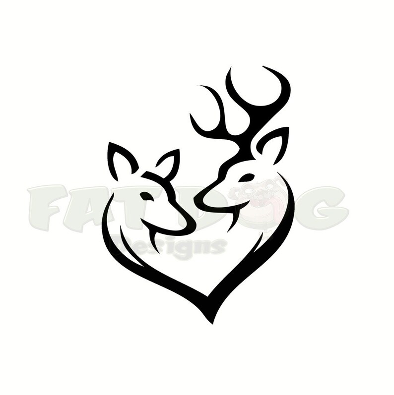Deer Heart Couple Removable Vinyl Decal Buck and Doe Heart Etsy