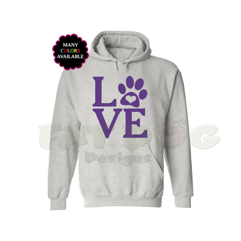 LOVE Paw Print Custom Hoodie with Front Pocket S-5XL image 1