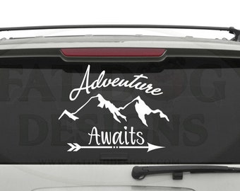 Adventure Awaits Removable Vinyl Wall Decal, Livingroom Decal, Housewarming Gift, Outdoorsy Decor, Adventure Decal, Travel Decor, RV Sticker