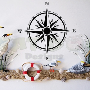 Kompas verwijderbare vinylsticker - nautisch decor, kompasroos, oceaandecor, decor strandhuis, Lake House, strandhuisje, bootsticker