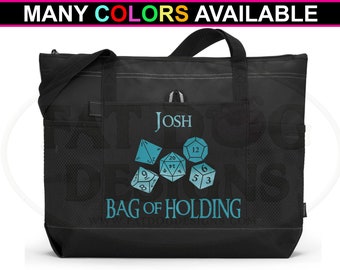 Bag of Holding in Metallic Foil Custom Zippered Tote Bag - Gamer Tote, Gamer Gift, Dice Bag, D&D, DnD, RPG, Dungeons and Dragons, DM