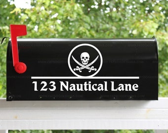 Custom Address Decal with Skull and Crossbones Pirate Design for Mailbox Multiple Size and Color Options