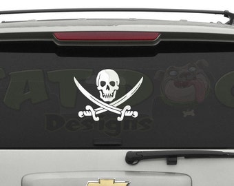 Calico Jack Skull and Crossed Swords Pirate Removable Vinyl Decal - Car Decal, Wall Decal, Laptop Decals, Pirate Decal, Jolly Roger