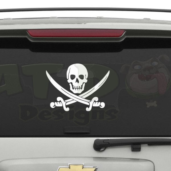 Calico Jack Skull and Crossed Swords Pirate Removable Vinyl Decal - Car Decal, Wall Decal, Laptop Decals, Pirate Decal, Jolly Roger