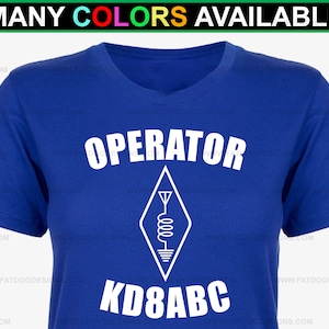 Ham Radio Custom Call Sign Operator Antenna Custom Ladies Fitted Tee (XS- 2XL) Amateur Radio, Personalized Call Sign Shirt, Ham Radio Shirt