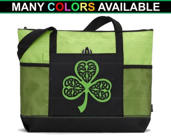 Celtic Knot Shamrock Design Custom Zippered Tote Bag Multiple Color Options