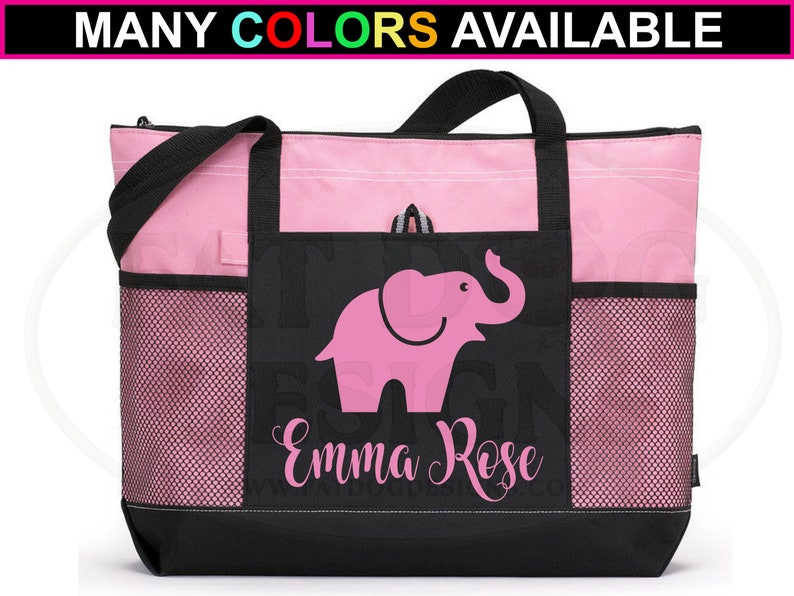 Elephant W/ Custom Name Zippered Tote Bag Personalized Baby Etsy