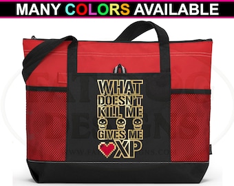 What Doesn't Kill Me Gives Me XP Custom Zippered Tote Bag - Gamer Bag, Dice Bag, Gaming Bag,  Gamer Gift D&D, DnD, RPG, Dungeons and Dragons