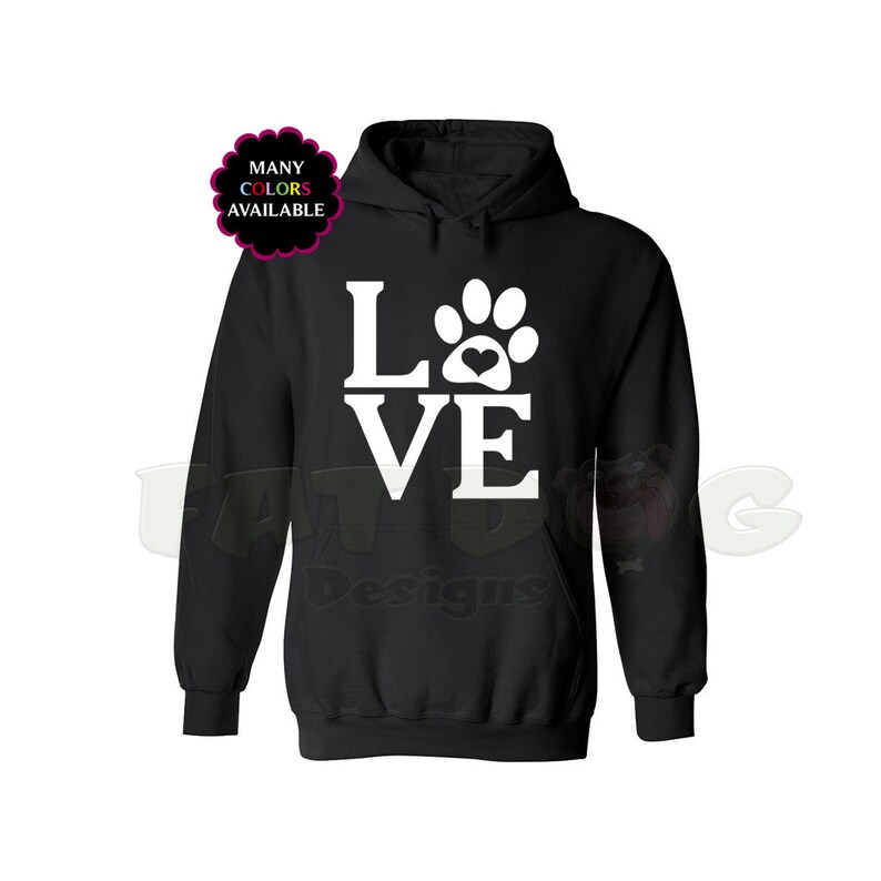 LOVE Paw Print Custom Hoodie with Front Pocket S-5XL image 2