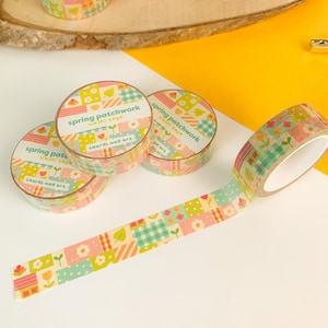 Spring Patchwork - Washi Tape / washi, tape, Arte Digital, Pegatinas, Ilustración, kawaii, Papelería, cottagecore, daisy, tulip, flores